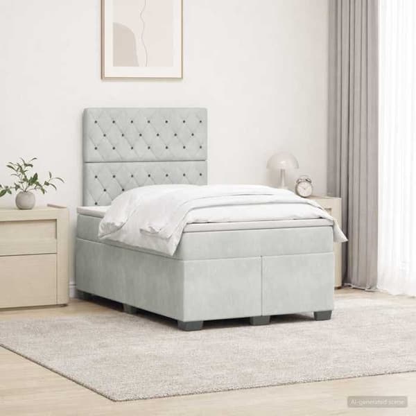 Maison Exclusive - Boxspring seng med madras Lys grå 120 x 190 cm Velour Ljusgrått