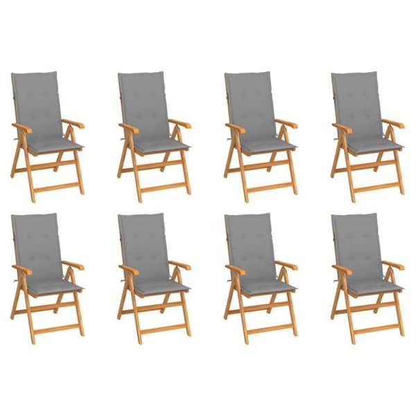 Havestol - Eksklusivt Hus - Massiv Teak - Sammenklappelig - Sæt af 8 (grå puder) grå (kuddar)
