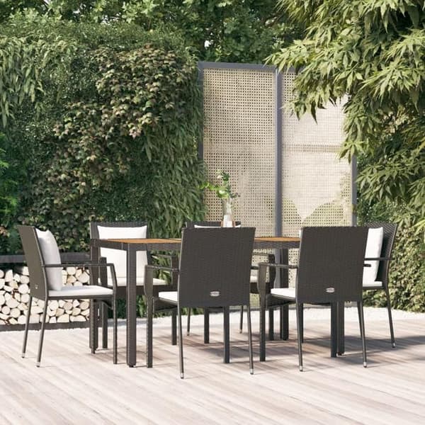 Maison Exclusive - Havemøbler sæt med puder 7 stk Sort fletværk
