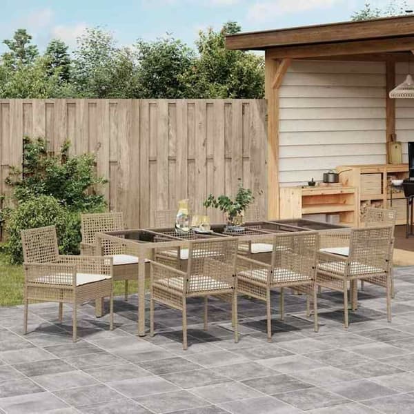 Maison Exclusive - 9 osan puutarhaterassille tarkoitettu ruokailuryhmä, beige polyrottinki