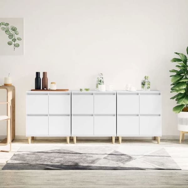 Maison Exclusive - Buffet 3 stk hvid 60x35x70 cm ingeniørtræ
