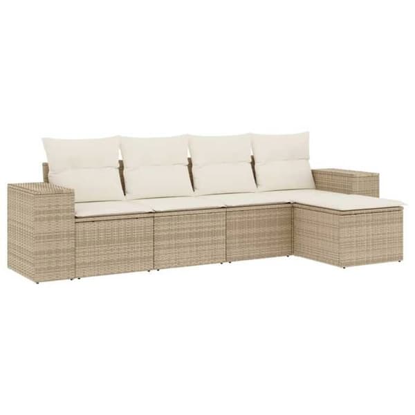 Maison Exclusive - Trädgårdsmöbler med kuddar 5 delar beige flätad resin