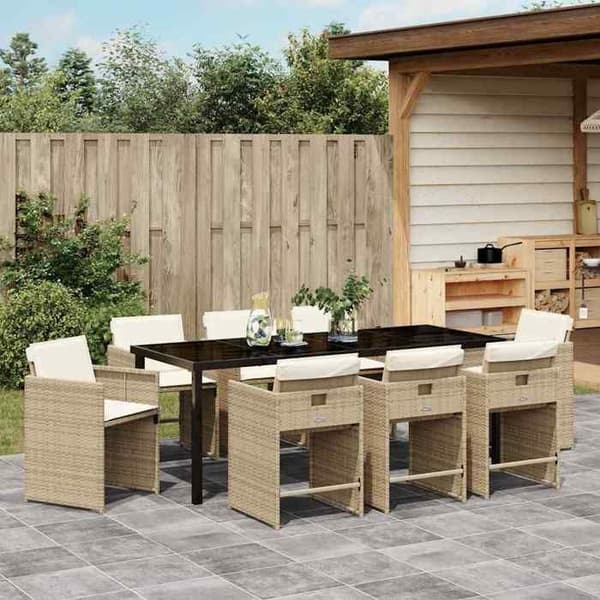 Maison Exclusive - 9 pc spisestue sæt til haven i beige polyrotin beige