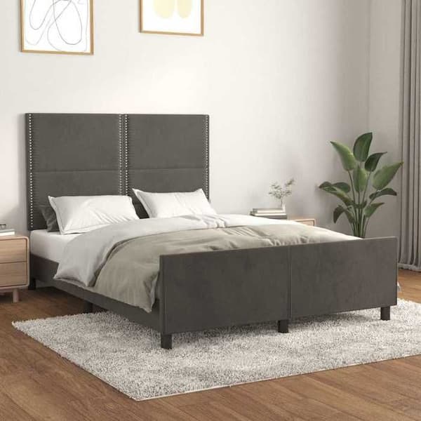 Sengestel - EKSKLUSIV HUS - 140x190 cm - Blødt velour - Mørkegrå - Hovedgærde inkluderet Mörkgrå
