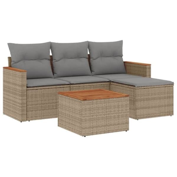 Maison Exclusive - Trädgårdsmöbler med kuddar 5 delar beige flätad resin