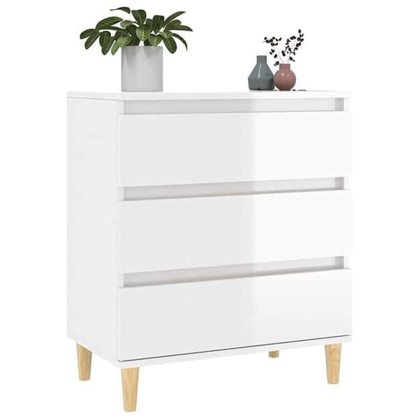 Buffet - EKSKLUSIVT HUS - 60 x 35 x 70 cm - Hvid glans - Ingeniørtræ - 3 skuffer Vit