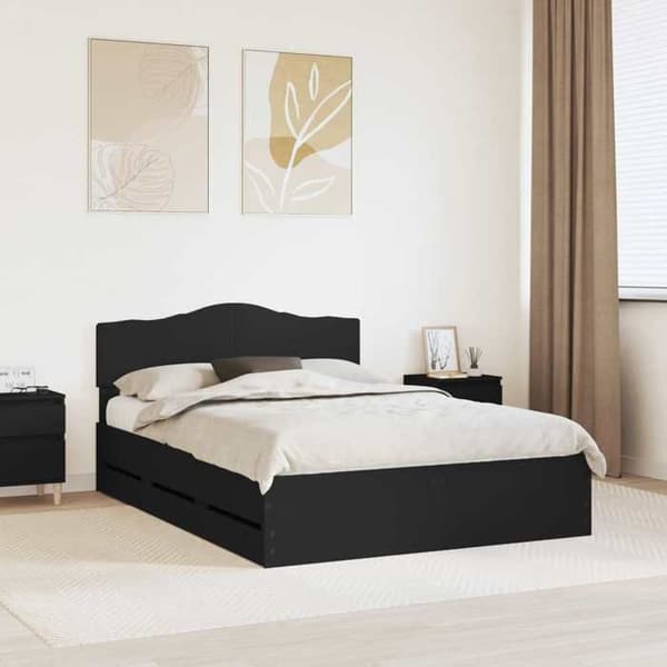 Sengestel - EKSKLUSIV HUS - 150 x 200 cm - Sort - Ingeniørtræ - Indbyggede skuffer Svart