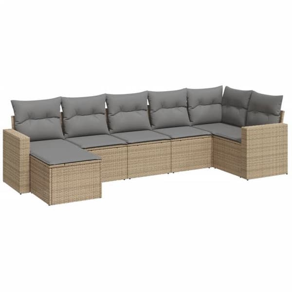 Maison Exclusive - Trädgårdsmöbler med kuddar 7 delar beige flätad resin