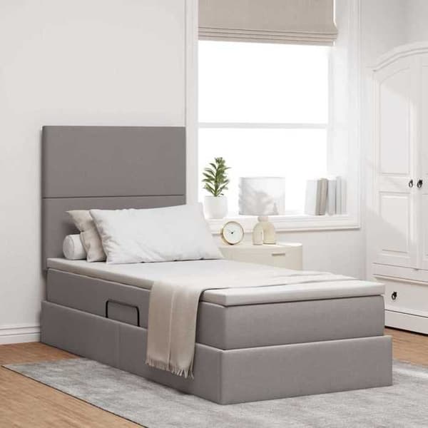 Sengestel med madras - EKSKLUSIV HUS - Sideopbevaring - Hydraulisk - 90x190 cm - Taupe Mol