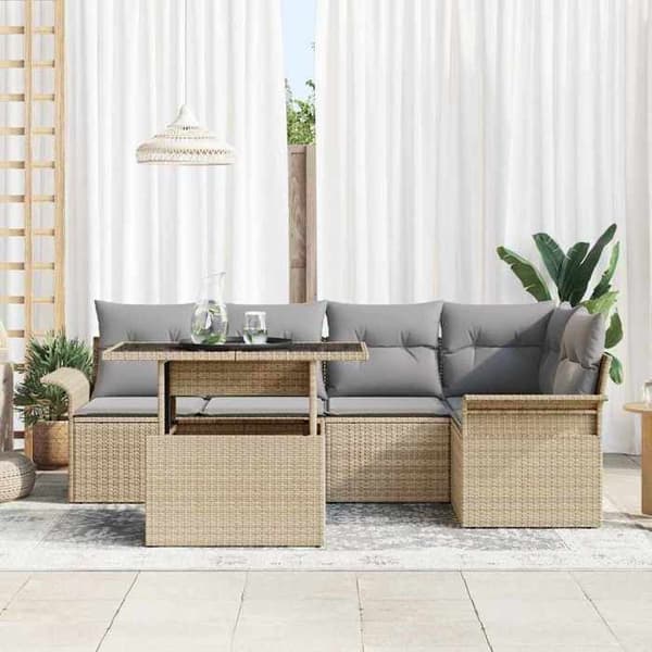 Trädgårdsmöbler - EXKLUSIVT HEM - Modulär - Beige - Poly rattan & akaciaträ - Justerbart bord beige