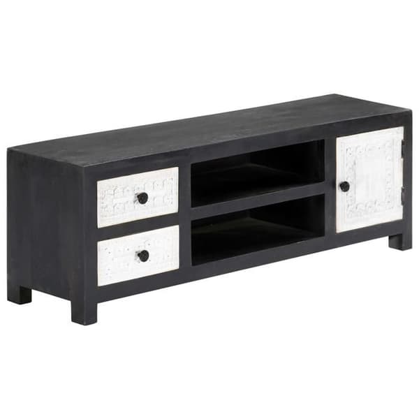 Maison Exclusive - Håndskåret TV-møbel Grå og hvid 120x30x40 cm Mango Grå och vit