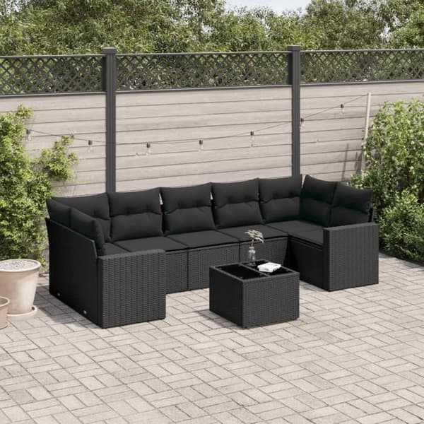 Maison Exclusive - 8 dele havegruppe med sorte puder i flettet harv
