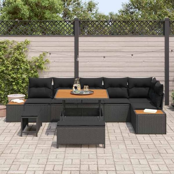 Trädgårdsmöbler - EXKLUSIVT HUS - Set 9 delar - 8 platser - Svart - Modulerbar - Justerbart bord Svart