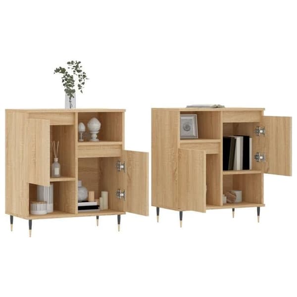 Maison Exclusive - Buffeter 2 stk. egetræ sonoma ingeniørtræ Sonoma ek