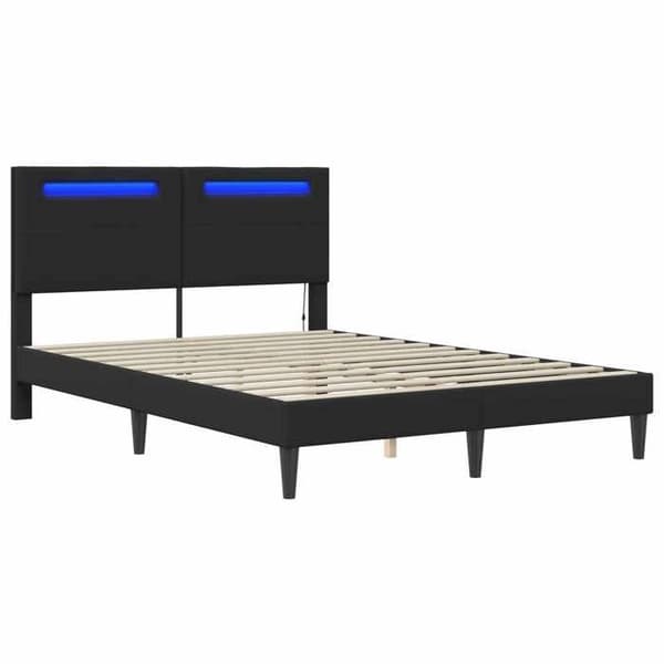 Sengestel - EKSKLUSIV HUS - LED-ramme 120 x 200 cm - Kunstlæder - Krydsfiner - USB LED-striber Svart