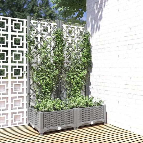 Maison Exclusive - Plantekasse med trellis Lys grå 80x40x121,5 cm PP Ljusgrått