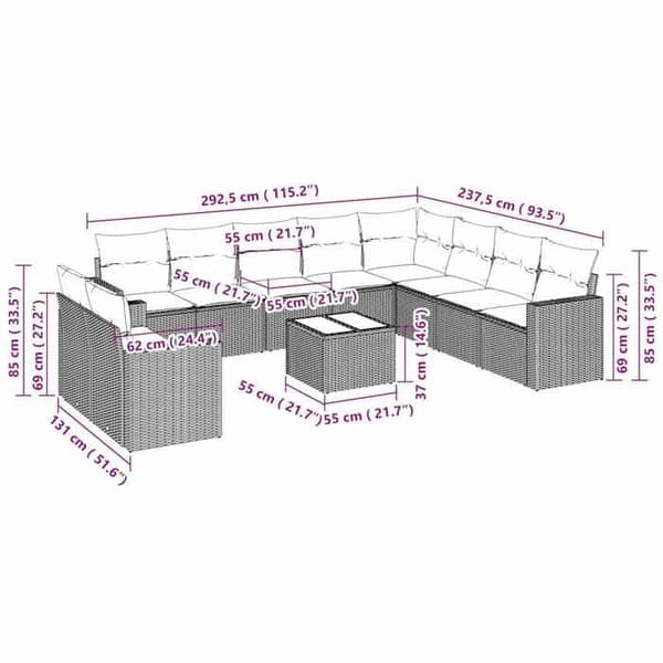 Maison Exclusive - Trädgårdsmöbler 11 delar med ljusgrå kuddar i flätad resin