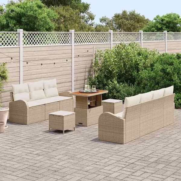 Maison Exclusive - 10 osan puutarhakalustesetti, beige polyrottinki
