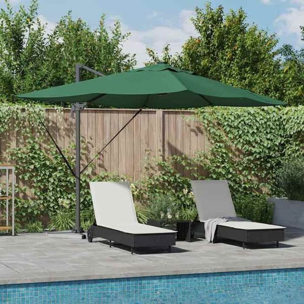 Parasol med sidearm - EKSKLUSIV HUS - Roma - 352x251x265 cm - Polyester & aluminium - Solenergi LED belysning Grön
