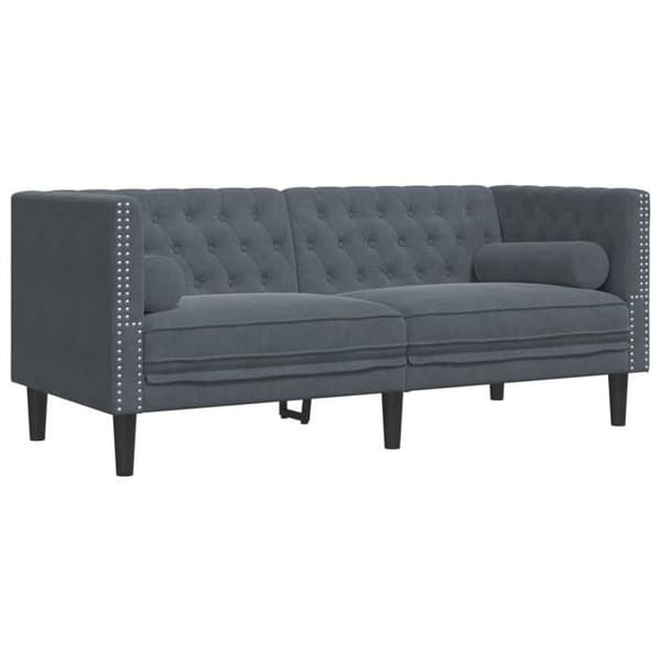 Divaani - MAISON EXCLUSIVE - Chesterfield - tummanharmaa sametti - 3-osainen setti - nappiverhoilu Mörkgrå