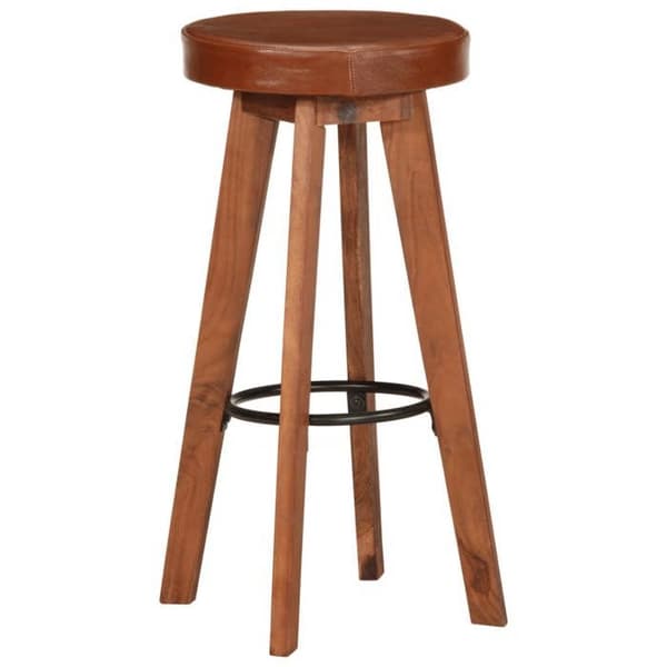 Maison Exclusive - Barstolar set om 2 i äkta läder och solid akaciaträ