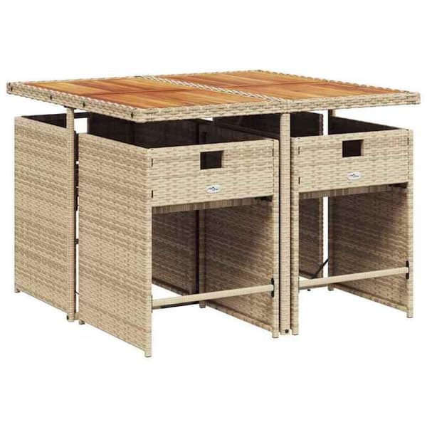 Trädgårdsmöbelset - EXKLUSIVT HUS - 5 delar - Beige - Poly rotting - Akaciabord beige