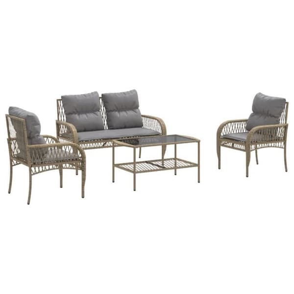 Maison Exclusive - Trädgårdsmöbler med kuddar 4 delar beige flätad resin
