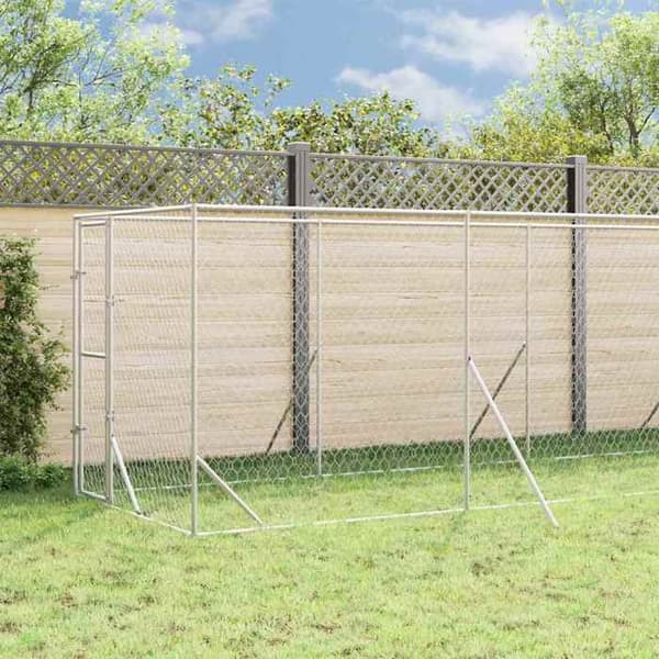 Maison Exclusive - Ulkoilma koirankoppi hopeakatolla 2x14x2,5 m
