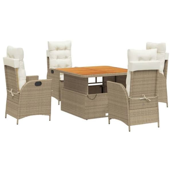 Maison Exclusive - Puutarhakalusteryhmä tyynyillä 5 kpl Beige polyrottinki