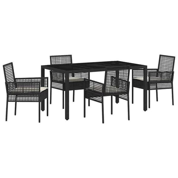 Havemøbel sæt - MAISON EXCLUSIVE - 5 dele - Sort - Poly rattan - Tempereret glas bordplade Svart