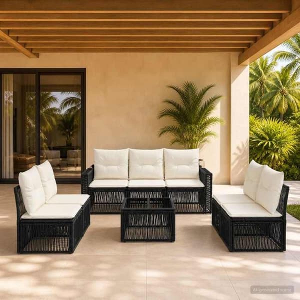 Maison Exclusive - 8-delt have-sofa sæt i sort og creme polyrotin