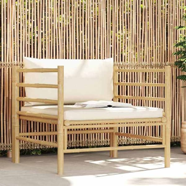 Maison Exclusive - Trädgårdssoffa med kuddar i krämvitt bambu Vit grädde