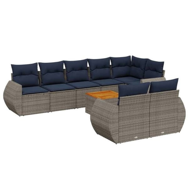 Havemøbel sæt - MAISON EXCLUSIVE - Modulært design - Grå PE rattan - 9 dele med puder - Akacietræ bordplade Grå