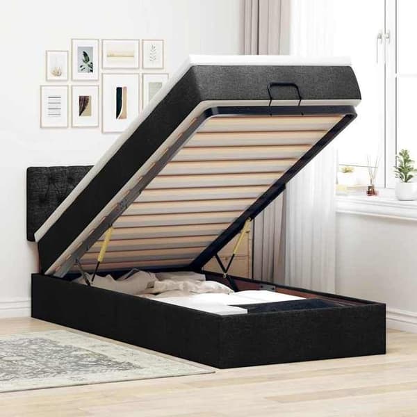 Sengestel ottoman - Eksklusiv Hus - Sort - 80x200 cm - Opbevaring under sengen svart vit