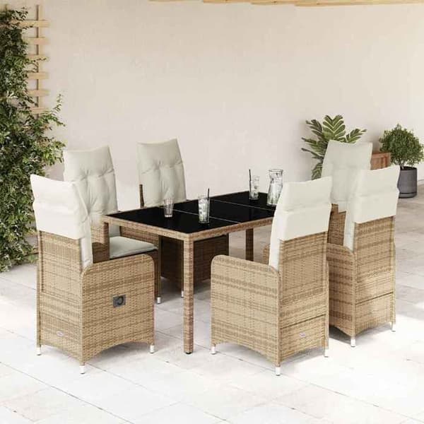 Trädgårdsmöbelset - EXKLUSIVT HUS - 7 delar - Poly rattan - Beige kuddar - Justerbart ryggstöd beige