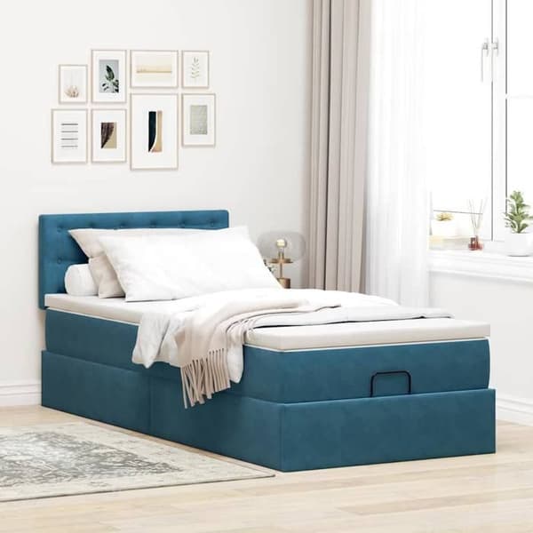 Maison Exclusive - Ottoman sängram med mörkblå madrass 90x190 cm sammet Mörkblå