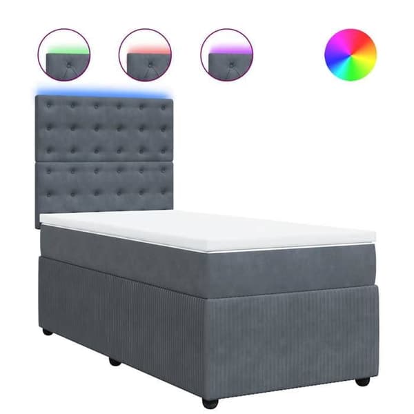 Sengestel med madras - Eksklusivt hjem - 100x200 cm - Mørkegrå - Tilpasselige LED-lys
