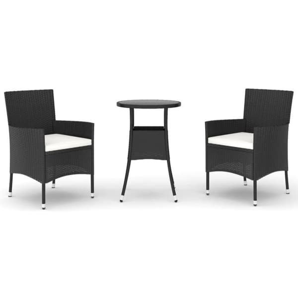Maison Exclusive - Havebistro sæt 3 dele med sorte puder i poly rattan