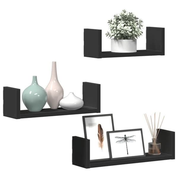 Maison Exclusive - Væghylder 3 stk sort ingeniørtræ