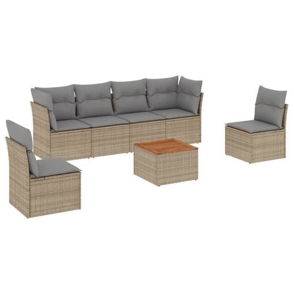 Maison Exclusive - Trädgårdsmöbler med kuddar 7 delar beige flätad resin