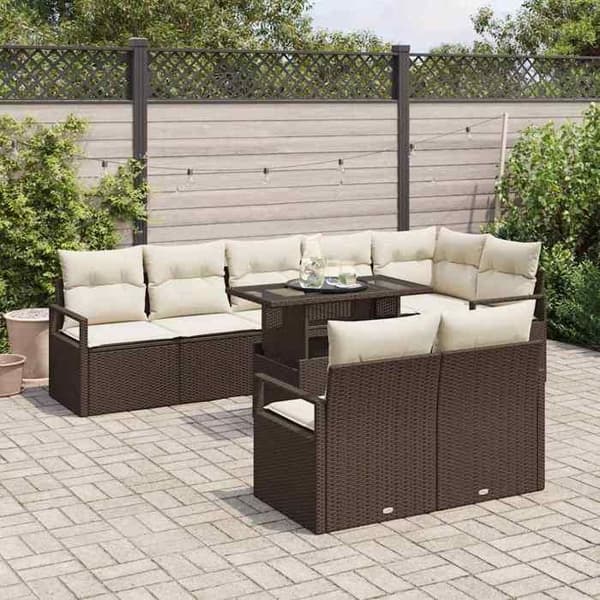 Trädgårdsoffmöbel - EXKLUSIVT HUS - Set 9 delar - Brun - Poly rattan - Justerbart höjd bord brun