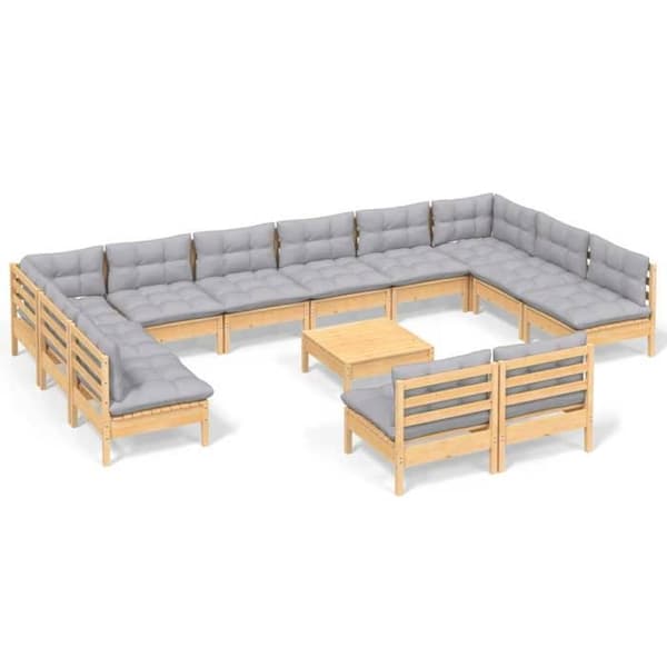 Maison Exclusive - 13 dele have møbler med grå puder i solid fyrretræ Grå (kuddar)