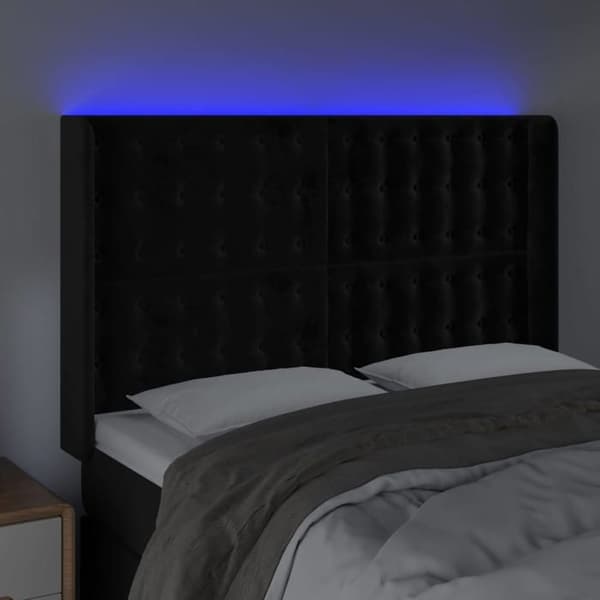 Maison Exclusive - LED Hovedgærde Sort 147x16x118/128 cm Velour Svart
