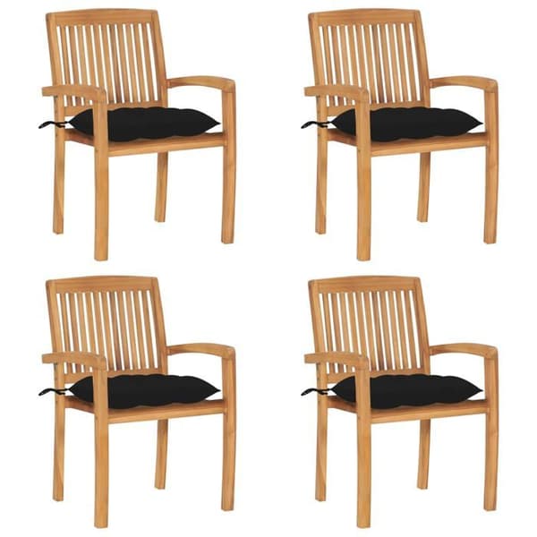 Maison Exclusive - Stabelbare havestole med puder sæt af 4 Solid teak Svart (kuddar)