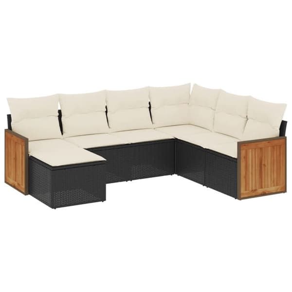 Maison Exclusive - Havegruppe 7 dele med sorte puder i flettet harv