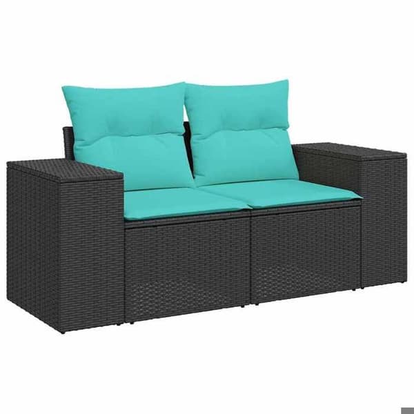 Maison Exclusive - 9-delars trädgårdsoff-set med svarta kuddar i flätad resin