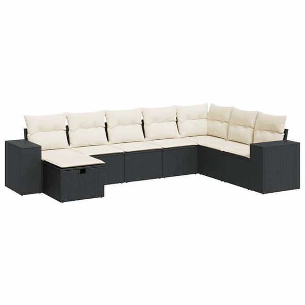 Maison Exclusive - 8 dele havegruppe med sorte puder i flettet harv