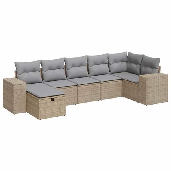 Maison Exclusive - Trädgårdsmöbler med kuddar 7 delar beige flätad resin beige