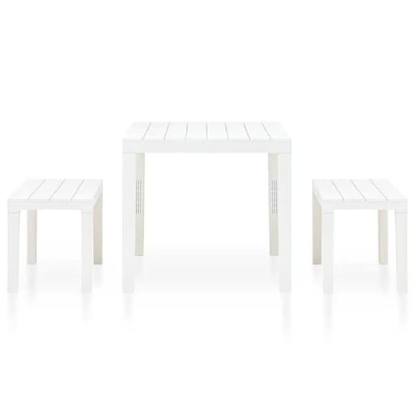 Maison Exclusive - Havebord med 2 bænke i hvid plast