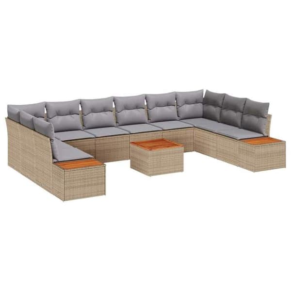 Maison Exclusive - 11 pc havegruppesæt Beige Poly rattan